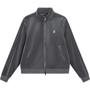 李宁丝绒外套女款官方春季新款拉链正肩卫衣立领上衣针织运动服女