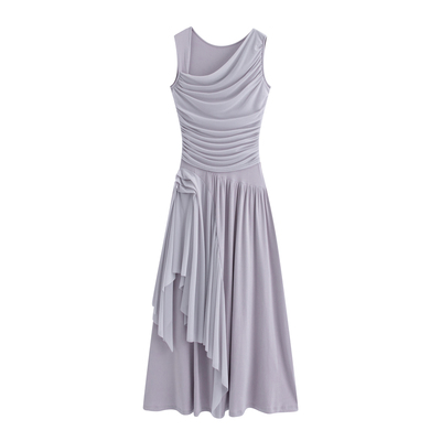 希腊风立裁褶皱拼接连衣裙