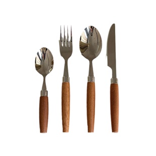 穆尼 ins复古实木柄刀叉勺牛排刀甜品勺子叉子家用西餐餐具套装