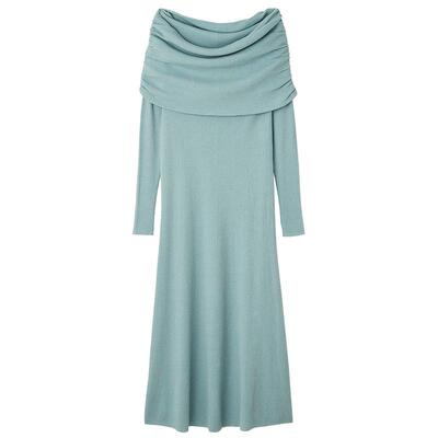 Mila Owen25秋冬新品优雅一字肩两穿针织长款连衣裙09WNO254020