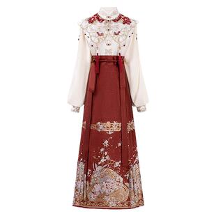 订婚服结婚新娘服回门敬酒服女春秋国风日常新中式红色马面裙套装