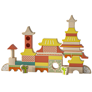 中国风国潮积木生日礼物男女孩益智拼装故宫古建筑榫卯积木制玩具