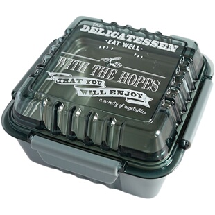 简约字母食品级304不锈钢餐盒 创意方形饭盒三明治汉堡盒含刀叉勺