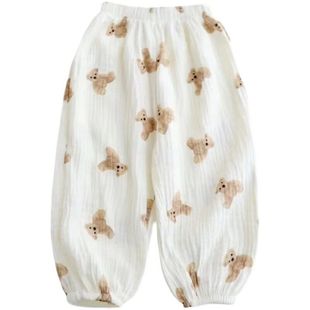 儿童韩版棉纱防蚊裤2025夏新款女童宝宝双层纱布灯笼裤男童长裤薄