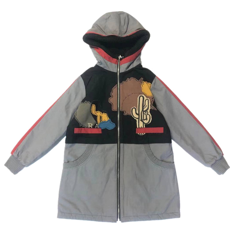 羽绒棉中长款休闲宽松贴布绣棉服