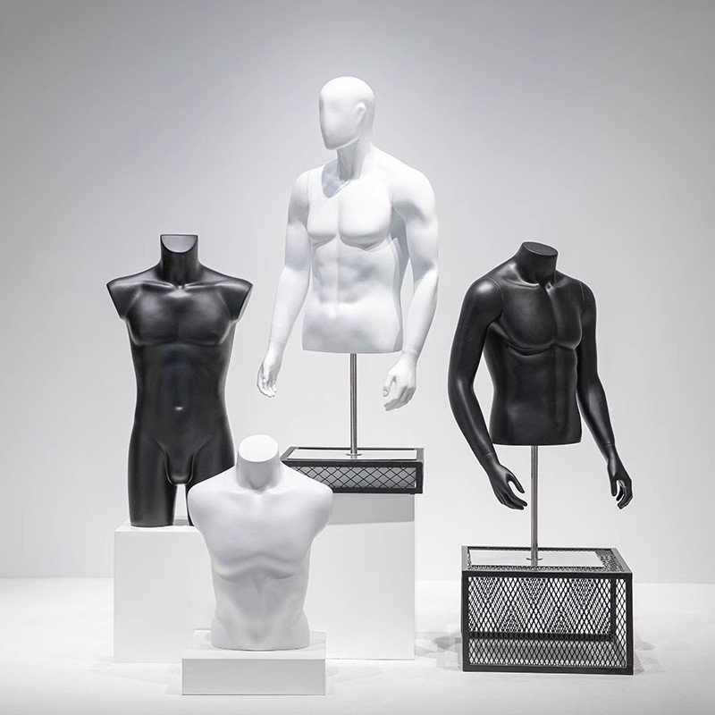 男模特展示架半身假人体人偶人台黑白男装服装店橱窗道具模型全身