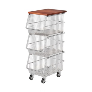 不锈钢厨房小推车置物架橱柜下蔬菜水果收纳篮家用内置可移动篮子