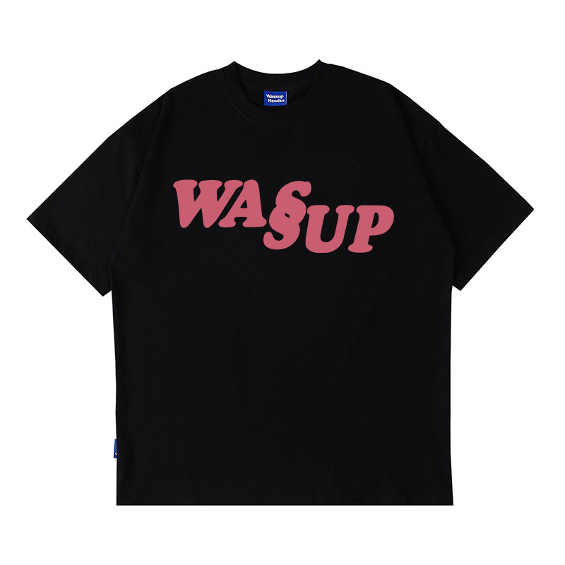 WASSUP复古字母重磅纯棉T恤