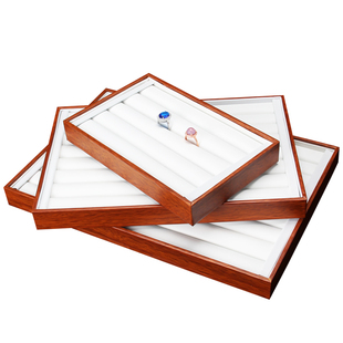 PVC木纹金银戒指盘白色拉丝皮珠宝天珠首饰收纳耳钉条形展示托盘