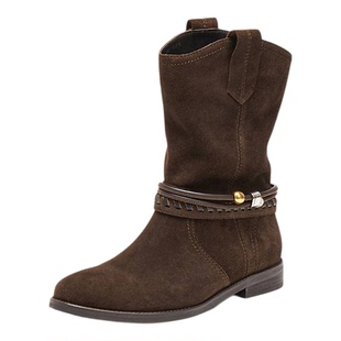 于文文同款思加图流浪牧歌2025秋冬穿搭西部牛仔短靴EIL04DS5B