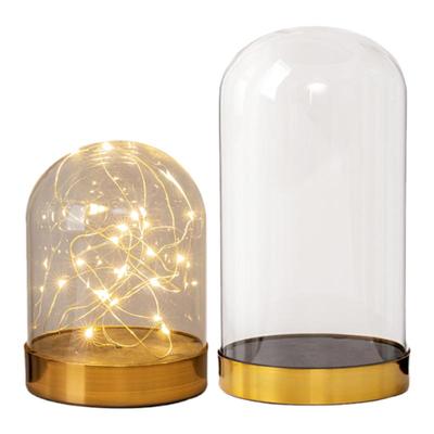 永生花玻璃罩金属底带灯桌面摆件