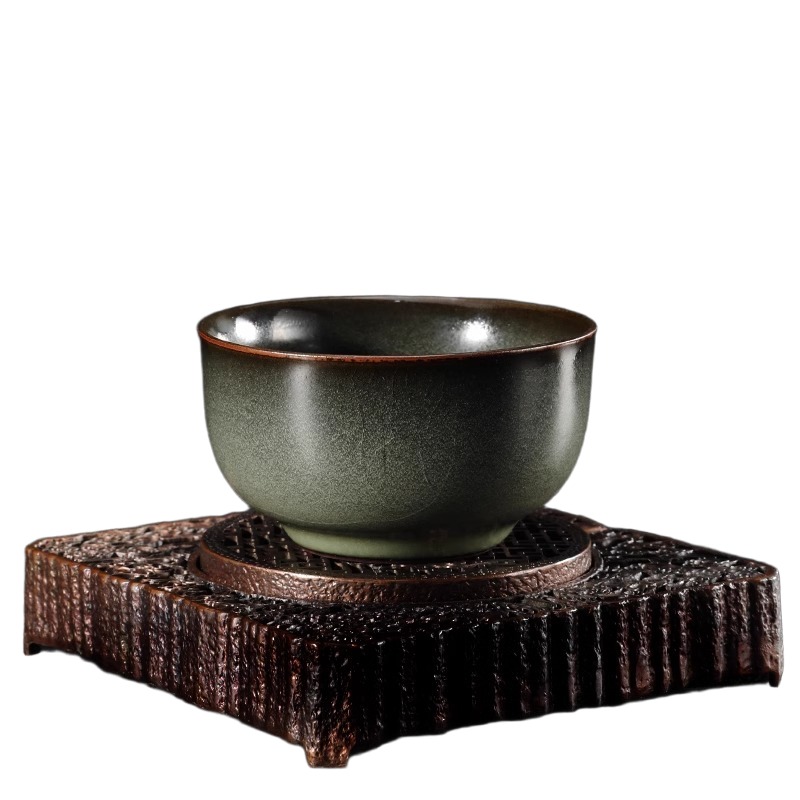 匠仙鄭思偉大師手工汝窯鐵胎主人杯茶杯陶瓷復(fù)古開片可養(yǎng)單個茶盞
