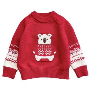 儿童红色毛衣秋冬宝宝圣诞新年针织衫加厚男童羊绒衫冬季打底线衣
