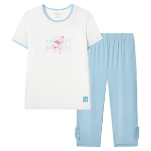 SCHIESSER舒雅女童中大童莫代尔粉红火烈鸟圆领睡衣家居服套装