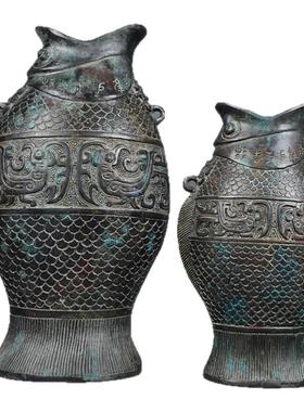 仿古青铜器鱼形花瓶摆件