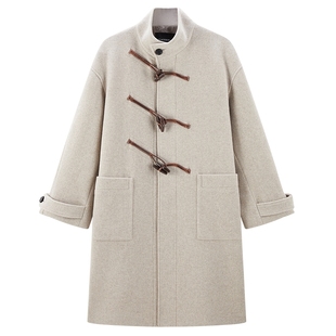 太平鸟男装 立领毛呢大衣男长款年冬季新款牛角扣羊毛外套