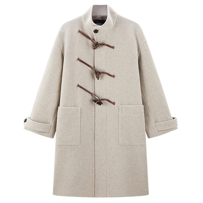 太平鸟男装 立领毛呢大衣男长款年冬季新款牛角扣羊毛外套