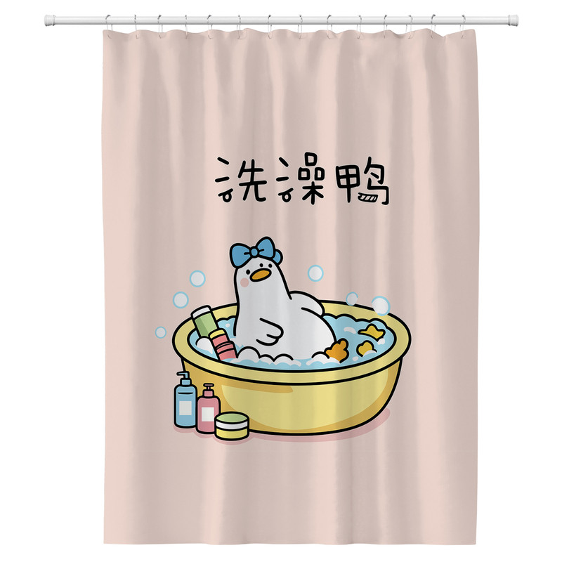 卡通小鸭防水免打孔浴帘