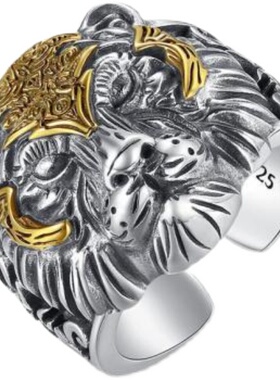 复古泰银霸气虎头戒指原创设计