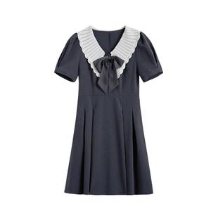 紫涵娃娃领短袖连衣裙女夏季新款森系甜美减龄收腰显瘦A字裙短裙