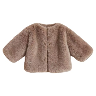 2025冬装儿童洋气皮草外套女童仿狐狸毛棉衣宝宝加绒加厚毛毛大衣