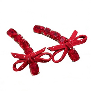 红色闪钻蝴蝶结发夹女前额刘海夹头饰2026新款高端新年侧边夹发卡