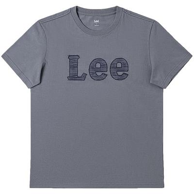 Lee商场同款25春夏新品标准版圆领大Logo绣花设计男短袖T恤休闲