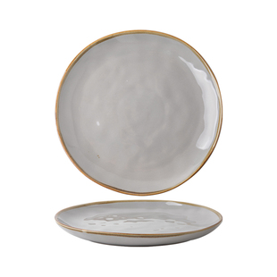 巷子尾〖质感超赞~水纹平盘〗8英寸陶瓷牛排盘餐厅复古不规则盘子