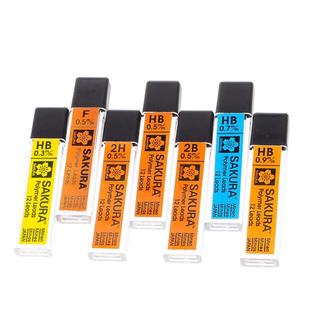 日本进口樱花牌自动铅芯0.5 0.3 0.7 0.9mm铅芯黑色特硬不易断铅活动铅笔芯2.0自动笔心替芯2b 2h hb替换笔芯