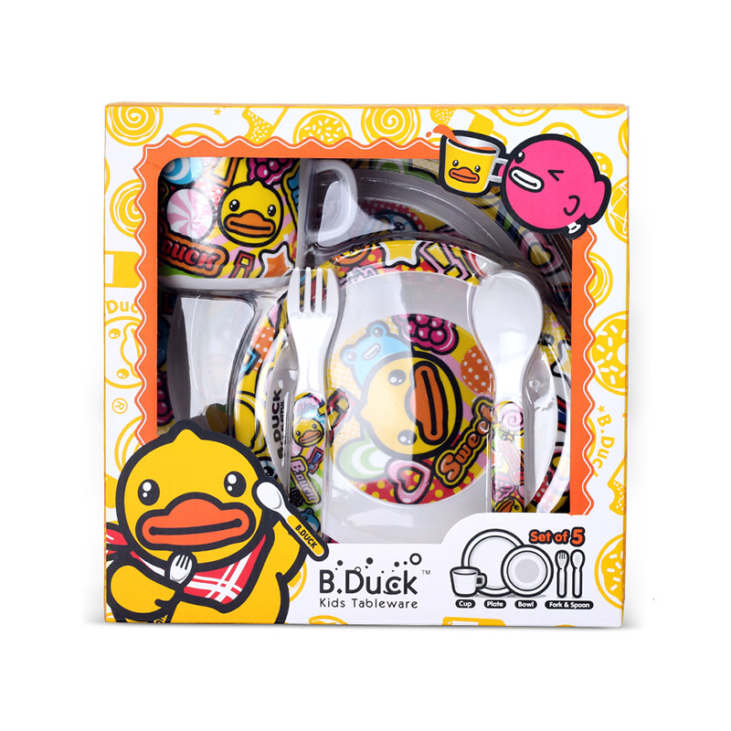 B.Duck儿童餐具婴儿密胺防摔碗五件套辅食宝宝碗叉勺可爱周岁礼物