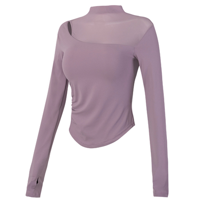 岚纹含胸垫网纱拼接瑜伽运动长袖