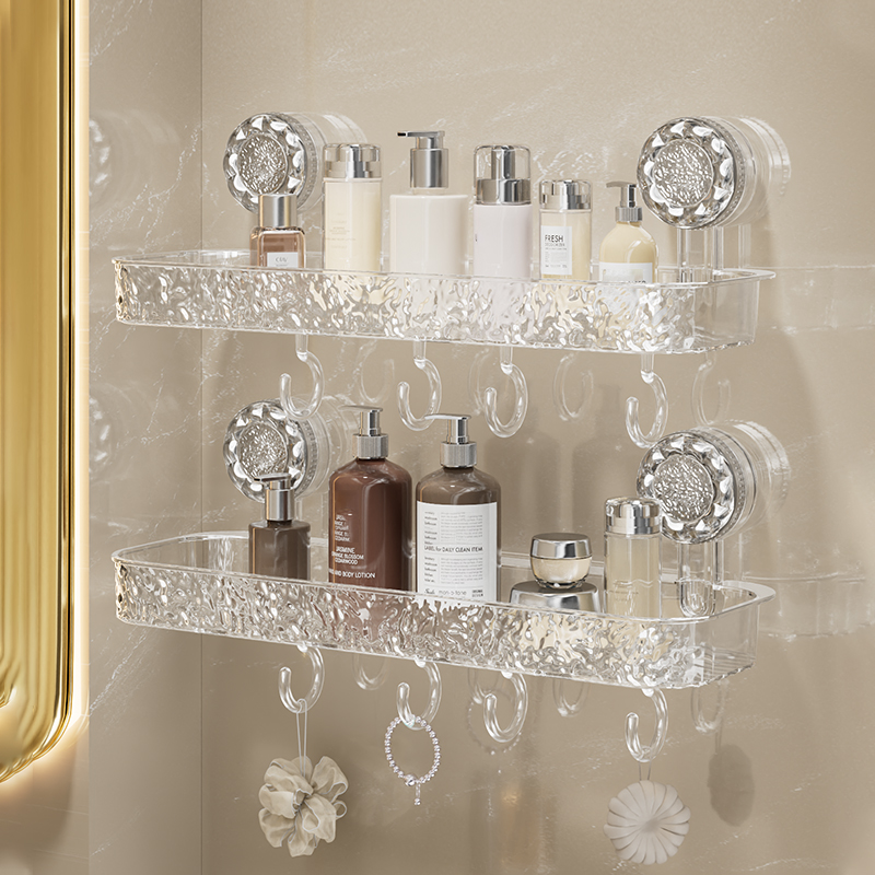 花朵波纹吸盘置物架壁挂免打孔卫生间洗手台转角护肤品多用收纳架