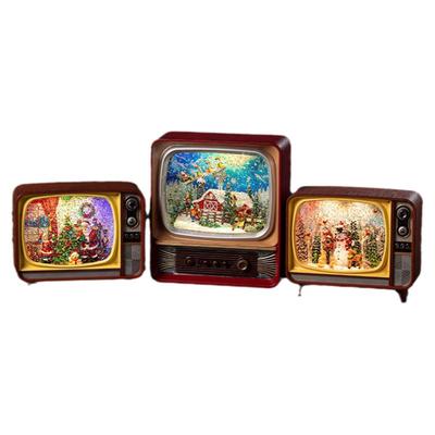 复古圣诞节老雪人飘雪音乐盒电视机音乐盒八音盒水晶球款儿童礼物