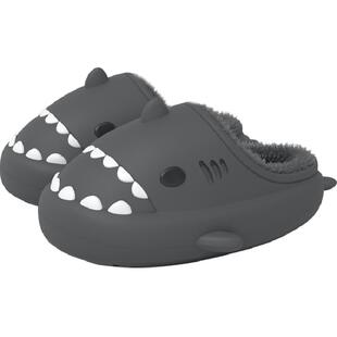 latetime防水鲨鱼棉拖鞋男士冬季家居家用保暖卡通情侣毛毛拖鞋女