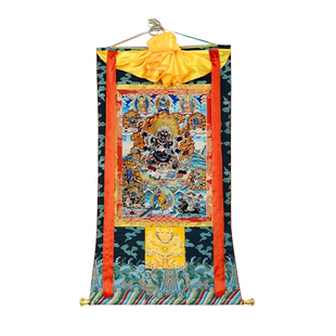 欧斯特六臂玛哈嘎拉手工双层装裱大黑天矿物颜料墙壁装饰挂画