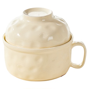 高颜值泡面碗带盖大容量陶瓷个人专用碗筷套装带把手可微波炉加热