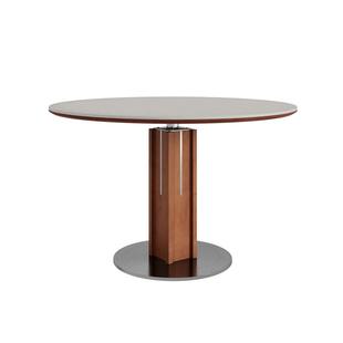 德利丰实木岩板餐桌圆形中古风家用餐桌小户型包豪斯饭桌椅组合