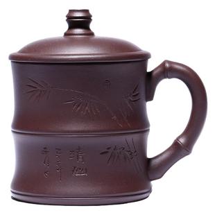 宜兴紫砂杯男士主人杯带隔舱过滤泡茶杯带盖半月牙杯办公室女士款