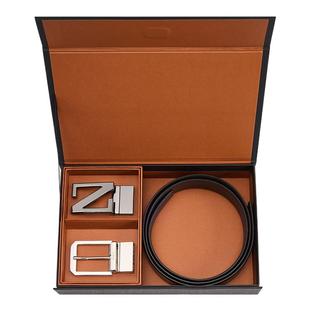 礼物ZEGNA杰尼亚黑色配深棕色商务通勤双面皮带礼盒3.5CM宽