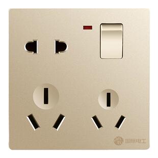 国际电工86家用一开八孔四六6十多孔暗装多用金色电源带开关插座