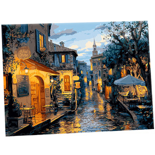 数字油画diy填色超高难度自己填充手工风景油彩涂色雨后小巷画画