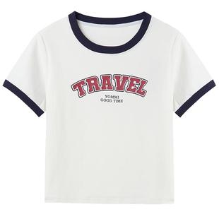 紫涵学院正肩T恤短袖夏季新款简约撞色修身bm风休闲上衣打底时尚