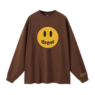 Drew笑脸长袖T恤男潮牌欧美高街贾斯汀比伯宽松情侣款纯棉打底衫