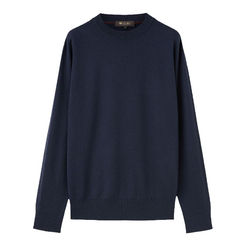Loro Piana/诺悠翩雅男装羊毛混纺面料海军蓝色圆领针织上衣