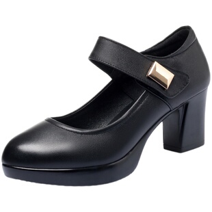 旗袍模特走秀鞋子软底软皮妈妈高跟鞋不累脚单鞋真皮皮鞋中年女鞋