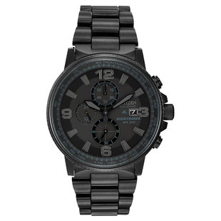 西铁城夜鹰三眼光动能手表男水晶玻璃镜面蓝盘夜光表CA0690-88L E