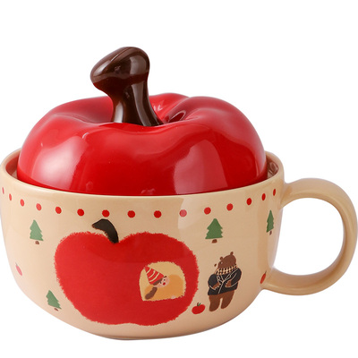 苹果陶瓷泡面碗可爱学生早餐面碗