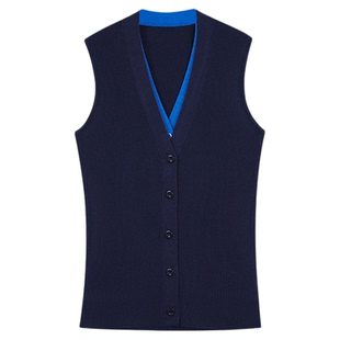 NEVA HU 层次感假两件v领针织马甲开衫女修身设计感马夹背心上衣