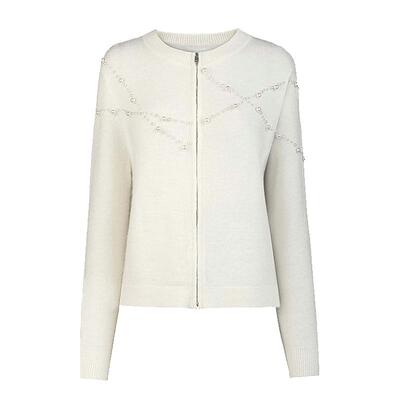 sdeer复古罗纹圆领钉珠开衫针织