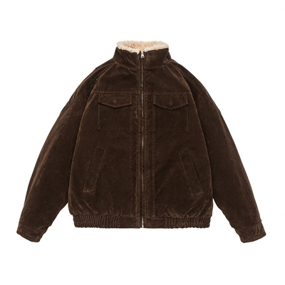 秋冬日系复古羊羔毛领棉衣